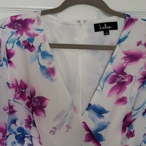 Purple and blue floral midi dress